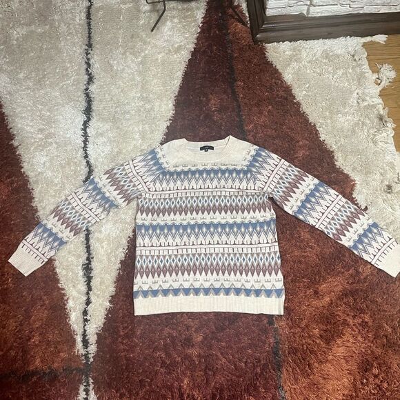 Geometric Patterned Sweater - Cream and Blue - Picture 4 of 6